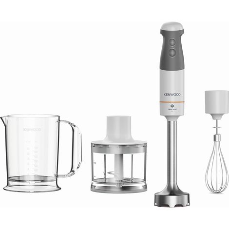 Kenwood Frullatore ad Immersione HBM40.302WH, Sistema TriBlade con 3 Lame, Asta in Metallo Lunga 20 cm, Inclusi Frusta a Filo, Bicchiere Graduato, Tritatutto da 0.5 L, 850W, 3 accessori, Bianco (1/5)