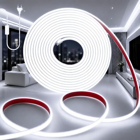 Ruban LED 220V COB 10M Blanc 6000K Bande LED Extérieur Flexible Etanche IP65 Imperméable Découpable Autocollant Bande LED 320LEDs/M pour Chambre, Piscine (1/5)