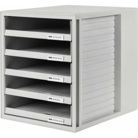 HAN Schubladenbox HAN SCHRANK-SET 5 Schubladen DIN A4 Polystyrol Gehäusefarbe: lichtgrau Farbeder Schublade: lichtgrau (1/3)