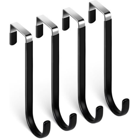 Crochet de Porte, 4 x Patère Porte en Acier Inoxydable, Crochets pour Rebord de Porte Tiroir, Porte Manteau pour Porte, Tiroir, Placard Armoire, Salle de Bains, Cuisine -Noir