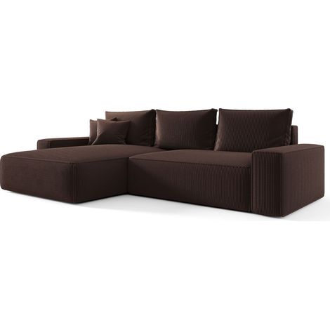 Canapé d’angle velours convertible avec coffre NINA angle gauche-Marron foncé-angle gauche (1/4)