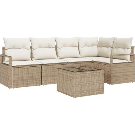 Garden Sofa Set with Cushion 6 pcs Beige and Cream Poly Rattan vidaXL