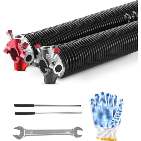 Ressorts de torsion pour porte de garage, 1 paire, Φ5,26xΦ50,8x618 mm, 16000 cycles, revêtement noir électrophorétique pour remplacement, barres d'enroulement antidérapantes, gants, clé montage (1/5)