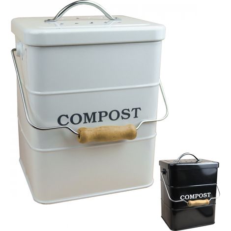Linxor – Composteur de cuisine 3 L en fer et bois Hemu – Design moderne – Couvercle avec ventilation – Filtre anti-odeurs