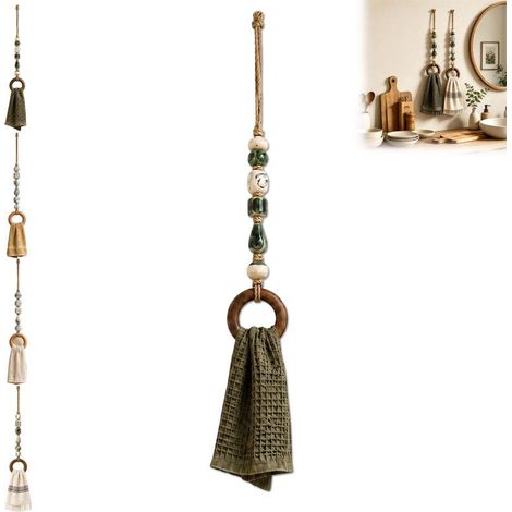 Irovami Porte-serviettes décoratif à perles avec anneau en bois, étagère de salle de bain en macramé A (1/5)