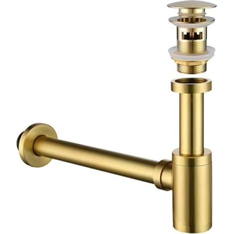 Bonde de vidange en acier inoxydable avec trop-plein pour salle de bain, siphon pour évier de cuisine et de salle de bain, finition or brossé (1/4)