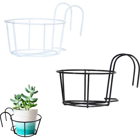 Lot de 2 Supports ronds, Fer antirouille, Pots suspendus, Balcon clôture jardin