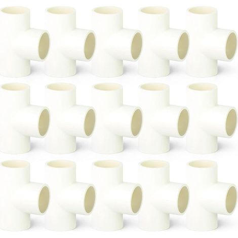 15 pièces 20mm 3 voies en forme de T PVC raccords de connecteur de tuyau blanc, adaptateur de tuyau d'eau de couplage (1/5)