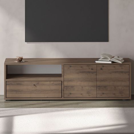 Mobile TV con armadi e nicchia effetto legno di effetto legno 136 cm OAKI