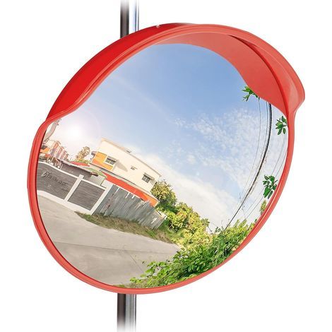 30cm Convex Traffic Mirror, 12-inch Garage Reflector, Wide Angle, Spherical Mirror, Weatherproof, Outdoor, Bracket Included, Red (1/5)
