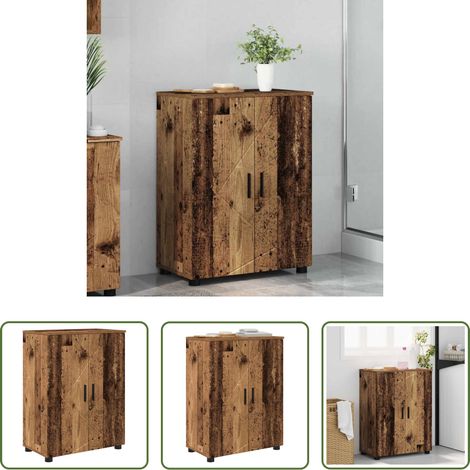 vidaXL Bois ancien -  Cabinet de salle de bain avec porte Bois Ancien 60 x 35 x 80 cm (1/5)
