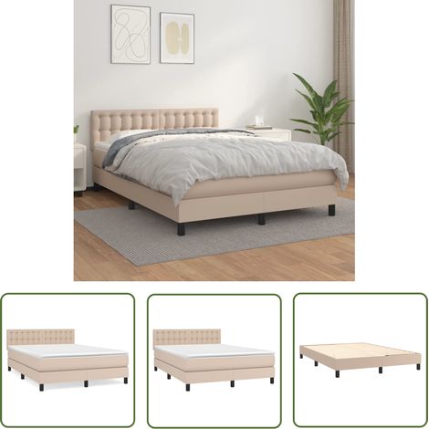 The Living Store Boxspringbett Matratze Cappuccino-Braun 140x200cm Kunstleder - Boxspringbett - Doppelbett - Bettenrahmen - Kunstlederbett - Capucchino Braun (1/5)