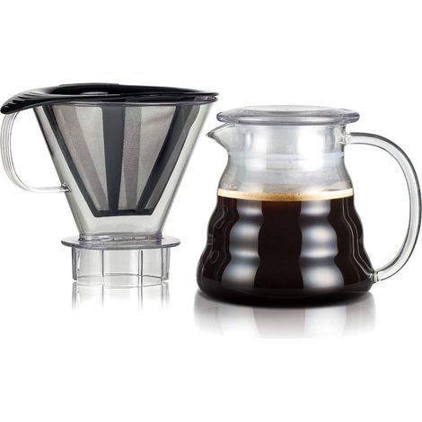 Cafetière Filtre Permanent à Fine Maille INOX, 0.6 L, avec Porte Filtre, Verre, Transparent, 15, 1 cm, 15, 1 x 12, 6 x 22, 7 cm (1/5)
