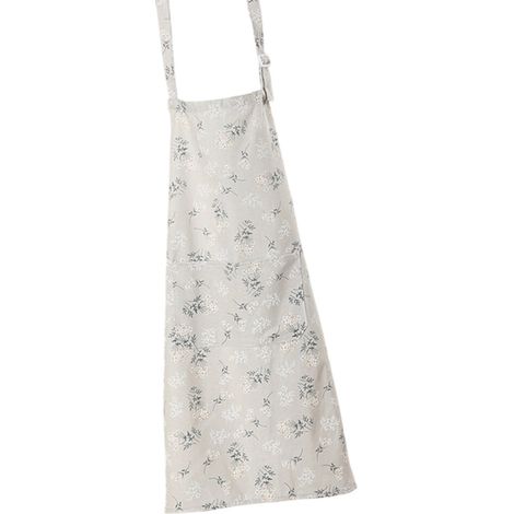 Delantal rústico de lino con estampado floral y múltiples bolsillos - gris