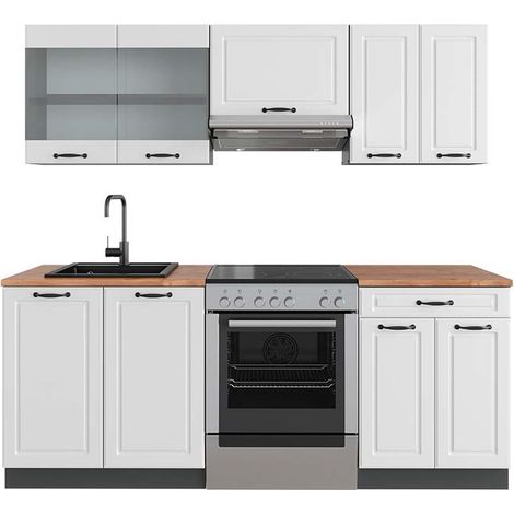 Cucina componibile R-Line, Bianco rustico/antracite, 200 cm , PL Rovere, Vicco