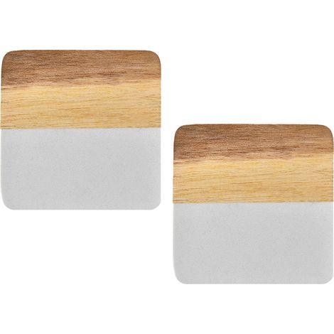 2 dessous de verre Divers accessoire de portail, en céramique bois d'acacia et mosaïque de marbre, pour tasses à thé et café (1/5)
