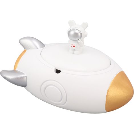 Flugzeug-Aschenbecher mit 2 Fächern, dekorativer Aschenbecher aus Kunstharz mit Deckel, Weißgold, für Zuhause und Büro (1/5)