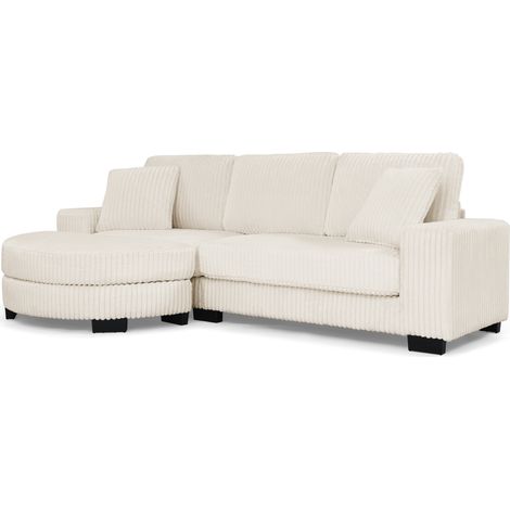 4-Sitzer L-Ecksofa aus Cord in Beige mit beweglichem ovalem Hocker 256,5 x 133,5 x 89 cm (1/5)