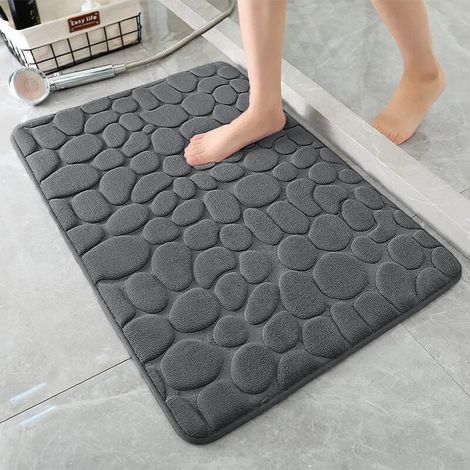 Tapis de Bain en Mousse à mémoire de Forme - Tapis de Douche Absorbant - Tapis de Bain - Tapis décoratif - Antidérapant - pour Salle de Bain et Salon - 50 x 80 cm - Gris foncé,Éponge 18D (1/3)