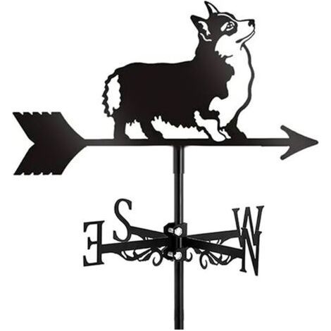 FENOPLASTICAGirouette décorative de jardin pour chien avec indicateur de direction du vent pour décoration animale extérieure, corgi (1/4)