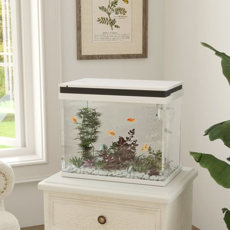 Acuario de vidrio de 41 L con sistema de filtración, LED, bomba de agua, blanco (1/5)