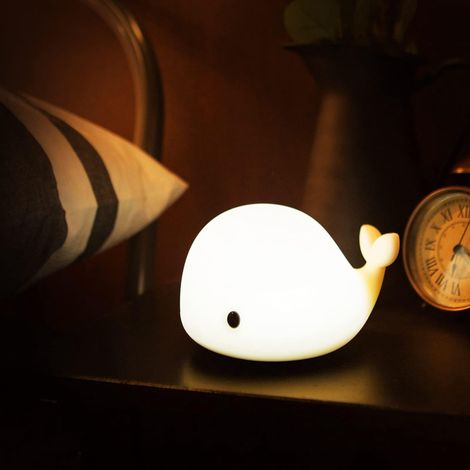 Veilleuse baleine mignonne pour enfants, lampe bébé kawaii avec 7 couleurs LED changeantes, lampe souple à commande tactile pour chambre d'enfant, rechargeable par USB, cadeau d'anniversaire pour bébé (1/5)
