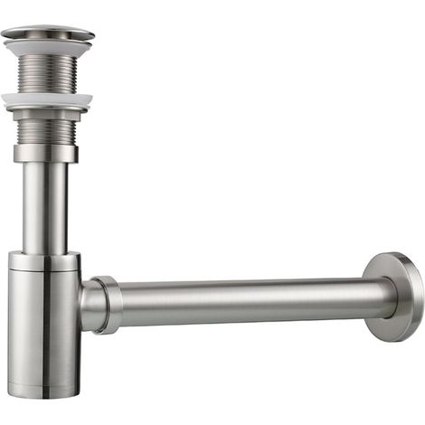 Sifón de acero inoxidable para fregadero con tapón - Sifón universal - Desagüe - Pop-up (kit cepillado sin rebosadero) (1/5)
