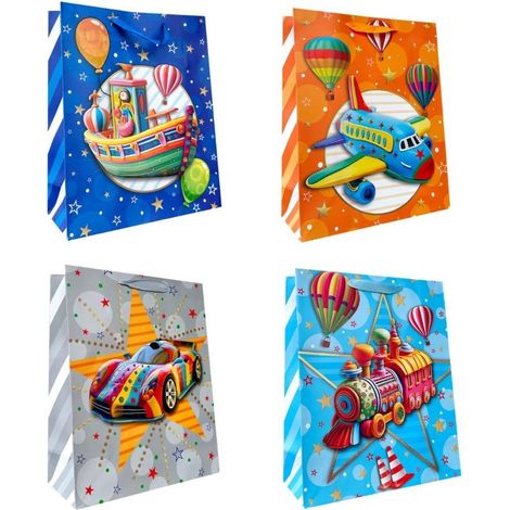 Sacchetto regalo per bambini S con veicoli glitterati