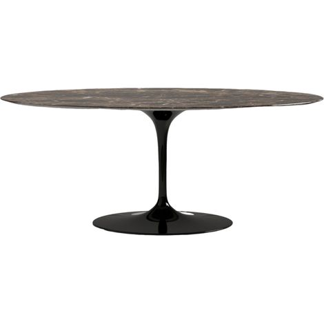 Les Tendances – Table ovale tulipe en marbre brun emperador 160 cm – Piètement noir brillant – Résistant aux rayures – Pour 6 à 7 personnes (1/5)