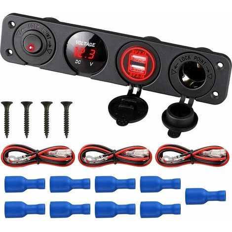 4-in-1-Marine-Bedienfeld, 12 V, 4,2 A, Dual-USB-Ladebuchse, LED-Voltmeter, Zigarettenanzünder-Buchse und LED-Beleuchtung, EIN/AUS-Wippschalter für LKW, Auto, Marine, Boot, Wohnmobil