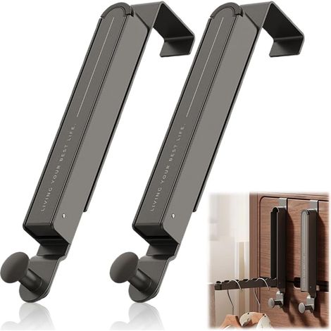 2 Pièces Porte Manteau Porte, Cintre Pliable Porte Aluminium (Noir), Cintre Pliable, Portemanteau pour Rangement, Vestes, Peignoirs, Sacs, Évolutif Patere Porte avec 6 Encoches, Capacité Max 5 kg (1/5)
