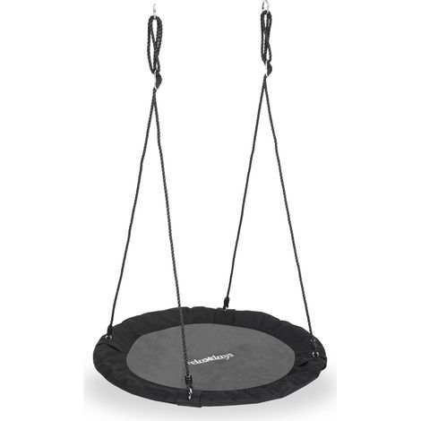 Relaxdays Altalena a nido, da esterno per bambini e adulti, Ø 110 cm, fino a 100 kg, rotonda, nera
