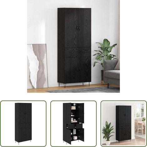 Rangement salon - Haut Armoire 2 pcs Chêne noir Bois d'ingénierie et verre (1/5)