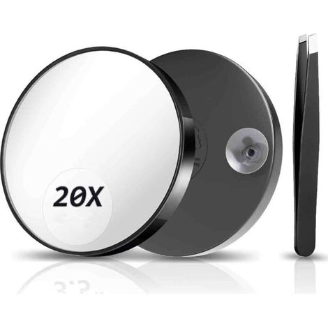 Specchio ingranditore 10x e 20x – Specchio rotondo per rasatura e cura del viso con ventosa, vetro ad alta risoluzione, diametro 12 cm