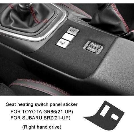 (Conduite à droite) Housse compatible avec Subaru BRZ et Toyota GR86 en daim (modèles 2021 à 2024). Accessoires pour sièges (conduite à gauche et à droite) : protection adhésive pour boutons chauffant (1/5)