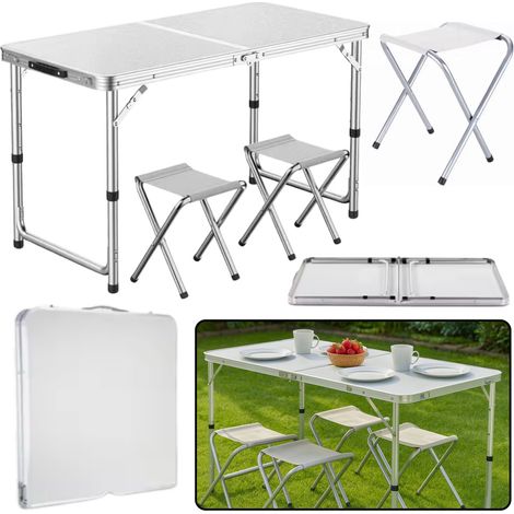 Juego de mesa plegable de camping con 4 sillas, color gris. (1/5)