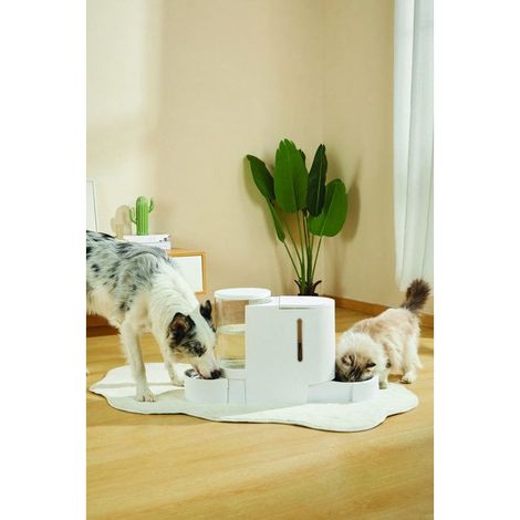 Distributeur Croquettes & Eau - M PETS - DUPLO - 1.3 kg / 3 L - 40 x 16.2 x 29.1 cm - Blanc (1/4)