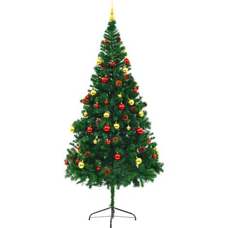 INLIFE Arbre de Noël artificiel avec boules et LED Vert 210 cm (1/5)