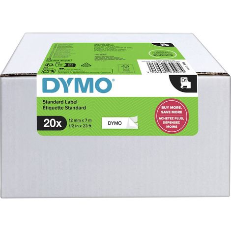 DYMO D1-Bänder Ruban d'étiquetage jeu de 20 Couleur de ruban: blanc Couleur de police: noir 12 mm 7 m (1/4)