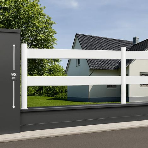 Module de clôture PVC blanc ajouré H 98 x L 150 cm 2 lisses horizontales (1/2)