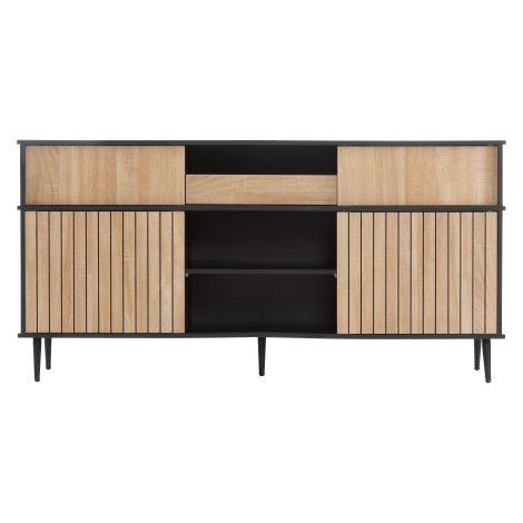 Buffet 4 portes coulissantes,1 tiroir, chêne et noir,160x40x80 cm