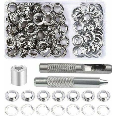 Kit d'oeillets, 100 ensembles d'oeillets de 12 mm, kit de réparation de bâche, avec 3 outils d'oeillets à œillets Kit d'oeillets pour bâche, tissu, rideaux et fabrication (1/5)
