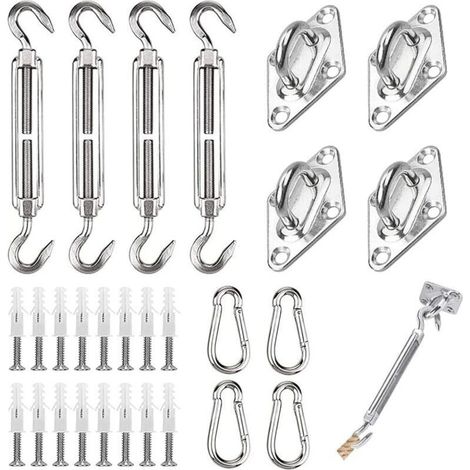 CSPARKV 44 pcs Kit de Fixation pour Voile D'ombrage, Inoxydable Kit de Montage Fixations d'ombrage de Voile, de Fixation pour Triangle et Carré, Rectangle, du Soleil Voile D'ombrage Accessoires de Fix (1/5)