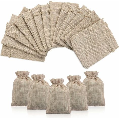 Jute Sac à Cordon Sachets en Jute Sacs Cadeau avec Cordon, --Lefou Pochettes Sachets en Lin Chanvre Pochon Tissu pour Dragees Lavande Calendrier de l'avent Cadeau, 50PCS 9x12cm (1/5)