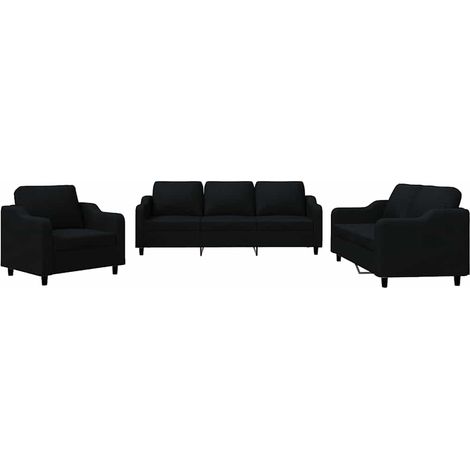 Ensemble de Canapé  Sofas 3 pcs avec coussins Noir Tissu (1/5)