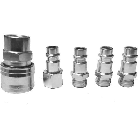 Trade Shop - Set 5 Pz. Conectores De Manguera De Acero 1/4" Conector De Manguera De Aire Macho Hembra -