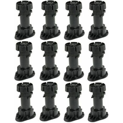 Lot de 12 Pied Réglable pour Meuble Pieds pour Armoire en Plastique avec Clip Fixation Base Hauteur 120 à 150mm (1/4)