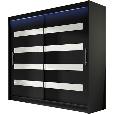 Armoire Closico Pallor XI, Noir + Blanc brillant, 215x180x58cm, Portes d'armoire: Coulissantes, Nombre d'étagères: 5, LED: Disponible