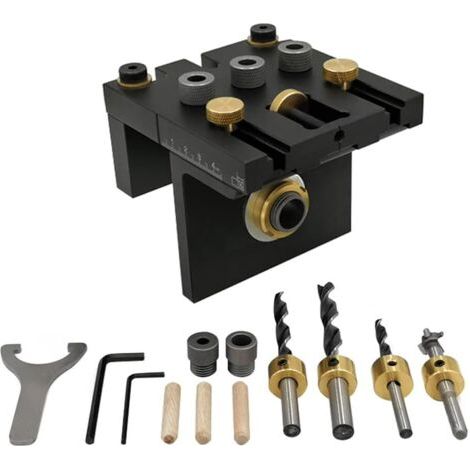 VURAHOME - Kit de gabarit de cheville à bois 3 en 1 avec clip de positionnement Guide de perçage réglable Perforateur Locator Outils de menuiserie (1/4)