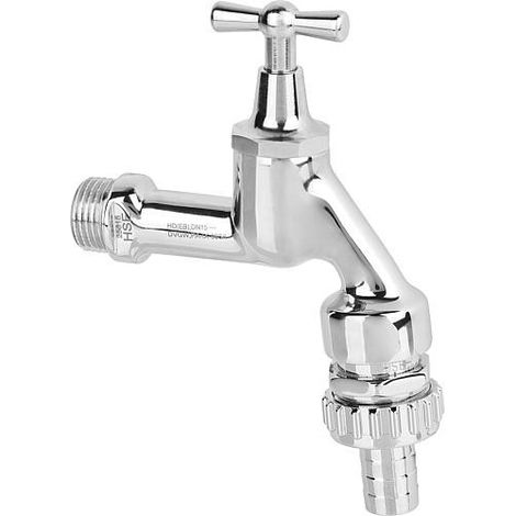 Robinet d'arrosage poli chromé soupape antivide+clapet anti-retour R1/2" avec embout olive (1/2)